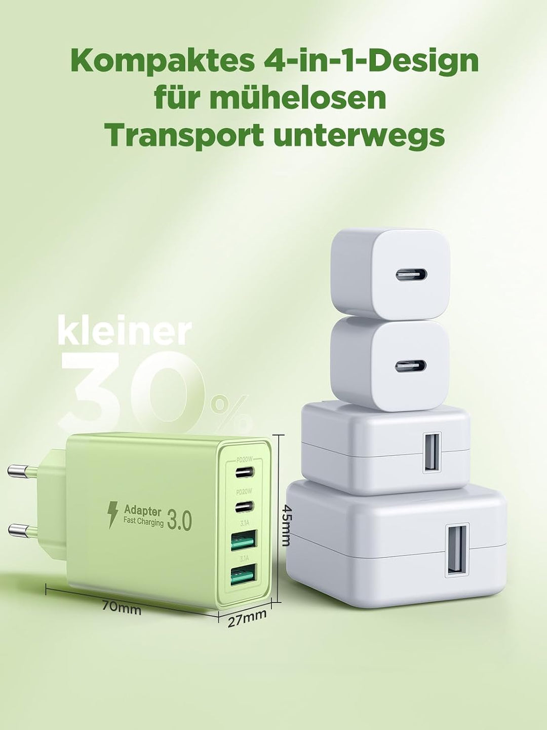 Aioneus USB C Netzteil, 4-Port USB Charger mit Quick Charge &amp; Power Delivery, 40W Schnellladegerät L