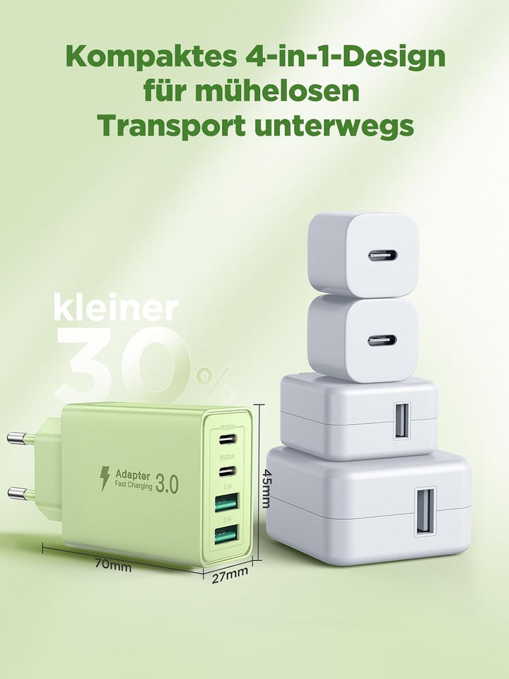 Aioneus USB C Netzteil, 4-Port USB Charger mit Quick Charge &amp; Power Delivery, 40W Schnellladegerät L