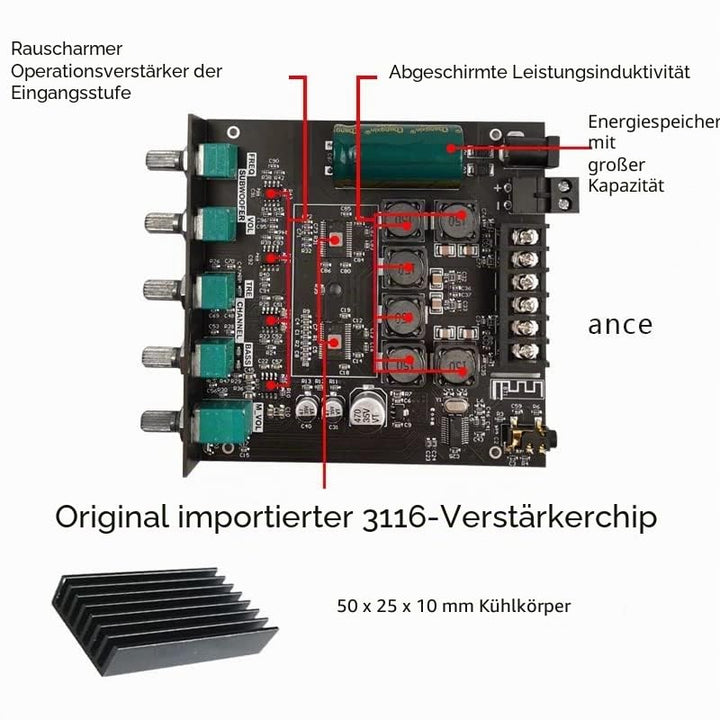 WANGCL 2 x 50 W + 100 W 2.1 K Subwoofer Verstärker Board mit Höhen- und Basssteuerung, Dual TPA3116