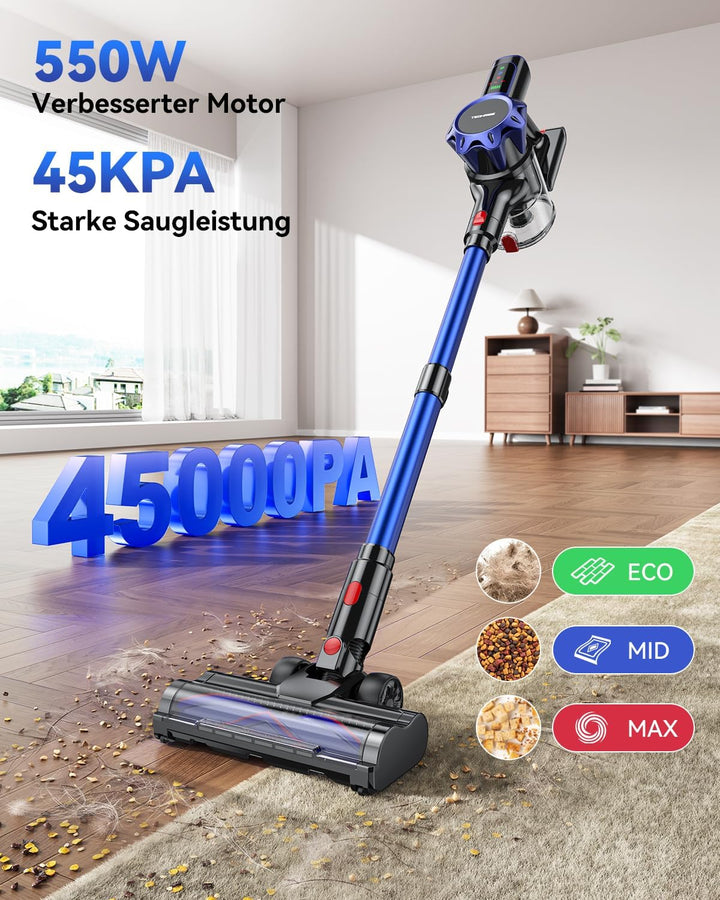 TechRise Akku Staubsauger Kabellos 550W 45Kpa 60Mins