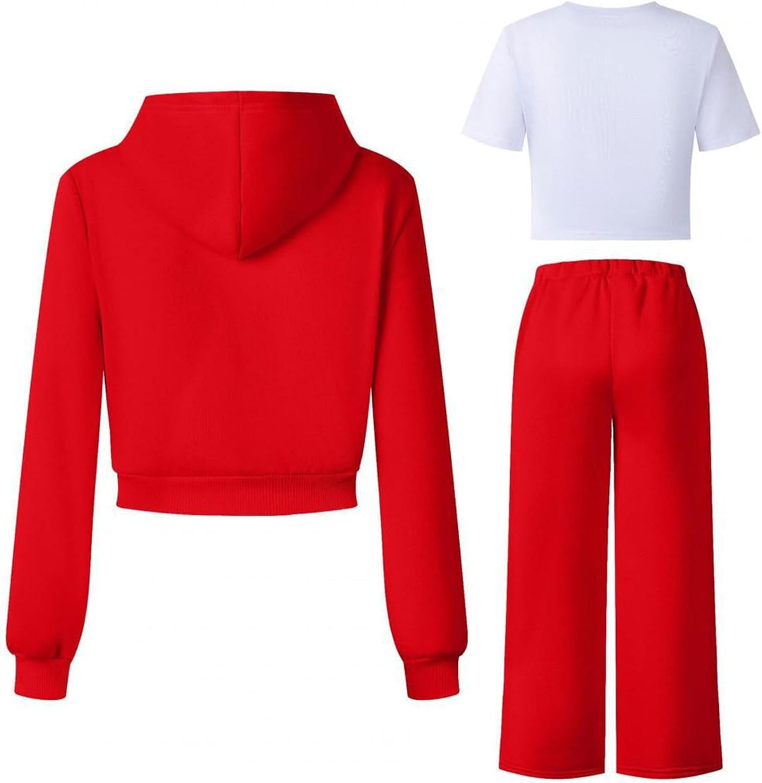 Generisch Mädchen Jogginganzug 3-teilig mit weiter Hose - Set aus Zip-Hoodie, Sweathose und Top · Lä