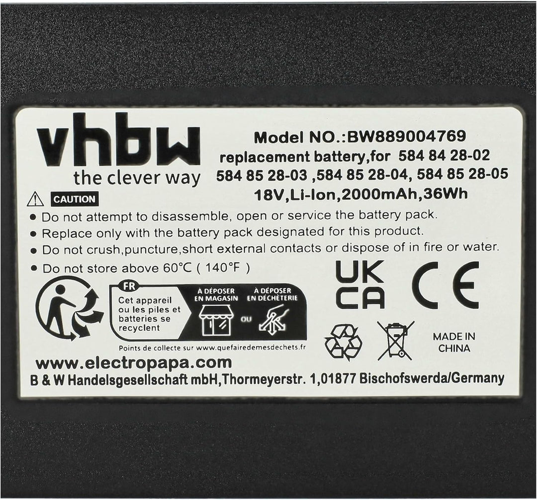 vhbw Akku kompatibel mit Husqvarna Automower Sileno Life Rasenroboter (2Ah, 18V, Li-Ion)