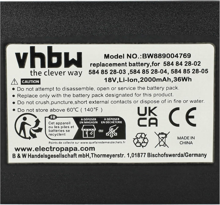 vhbw Akku kompatibel mit Husqvarna Automower Sileno Life Rasenroboter (2Ah, 18V, Li-Ion)