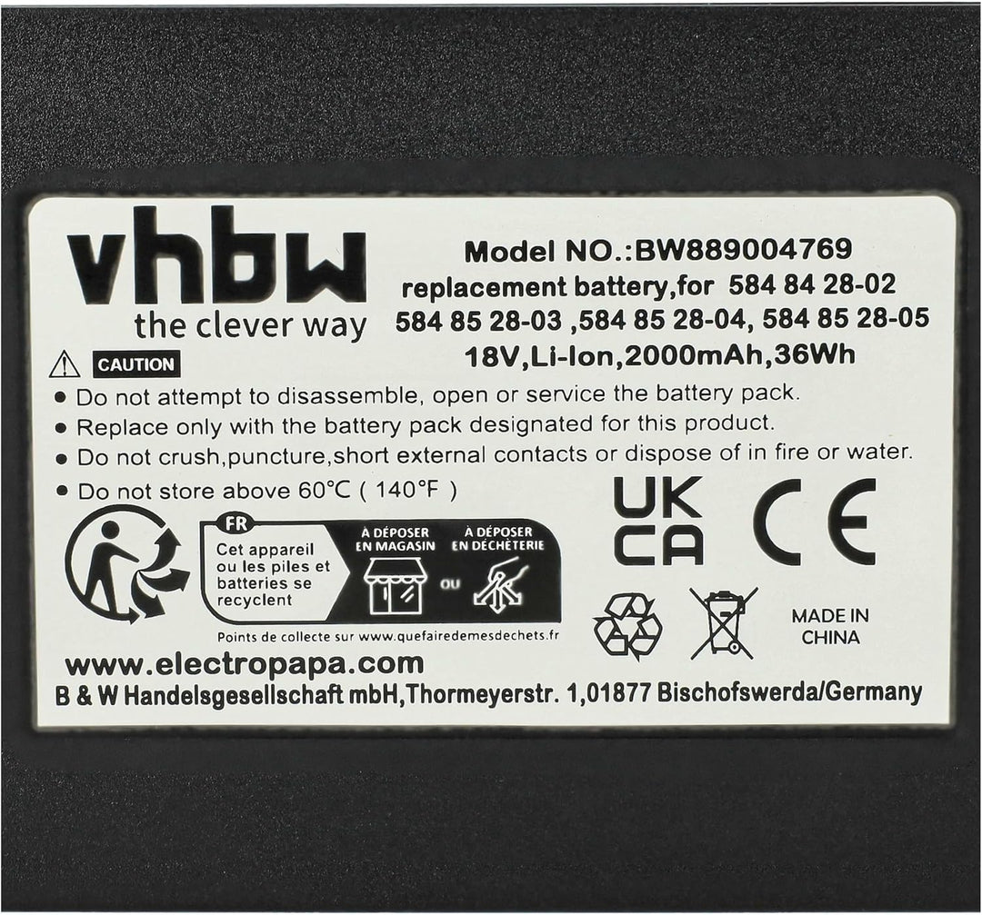 vhbw Akku kompatibel mit Husqvarna Automower 315 (2020), Mark II (2022) Rasenroboter (2Ah, 18V, Li-I