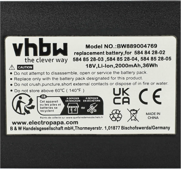 vhbw Akku kompatibel mit Husqvarna Automower 315 (2020), Mark II (2022) Rasenroboter (2Ah, 18V, Li-I