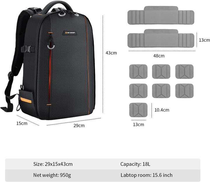 K&F Concept Kamerarucksack für Fotografen, Fotorucksack Klein Multifunktionale Camera Backpack Wasse