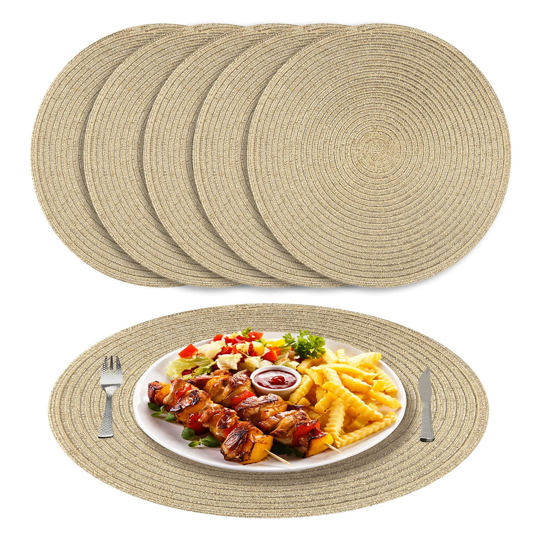 NAKIHOUSE Tischsets Abwaschbar Rund Geflochten Tischset 6er Set, 38cm Rund Platzsets Abwischbar, rut