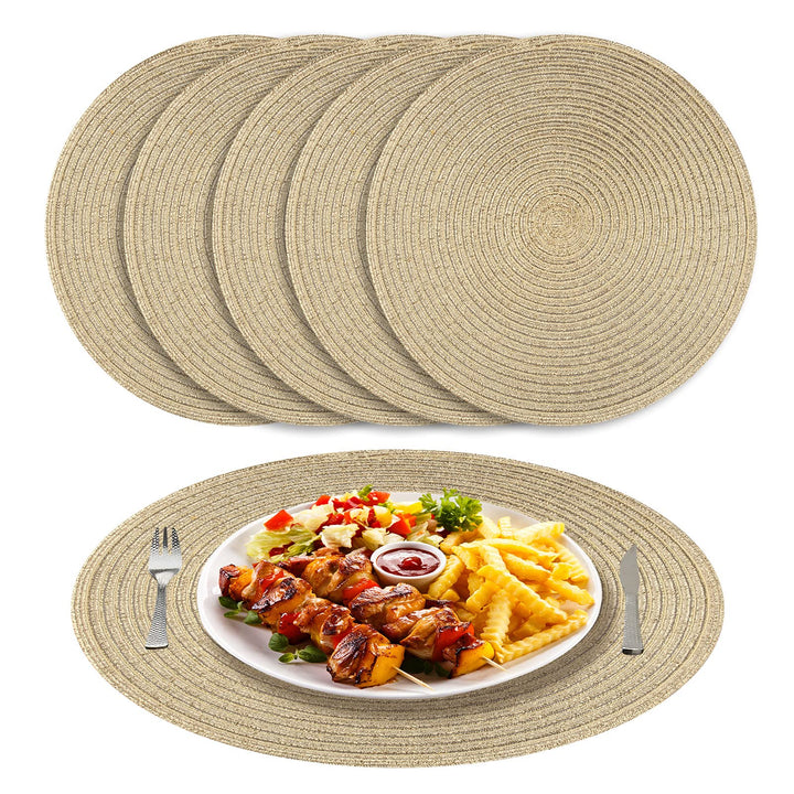 NAKIHOUSE Tischsets Abwaschbar Rund Geflochten Tischset 6er Set, 38cm Rund Platzsets Abwischbar, rut