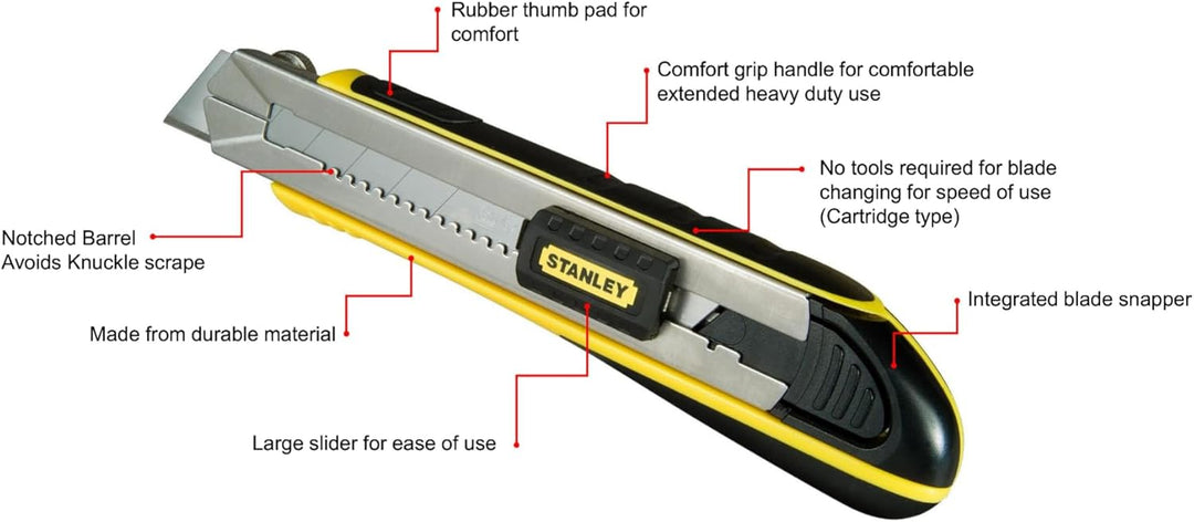Stanley FatMax Cutter-Messer mit Magazin 0-10-475 (9mm Klingenbreite, 138mm Länge, Klingenführung au
