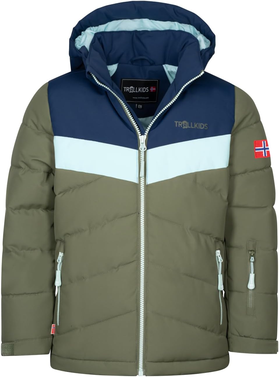 Trollkids Mädchen Winterjacke Gryllefjord 92 Marine/Dunkle Olive/Kalte Minze, 92 Marine/Dunkle Olive