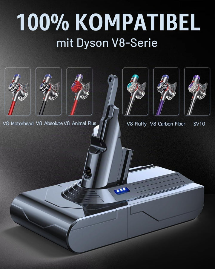 6000mAh Ersatzakku für Dyson V8 Akku Kompatibel mit Dyson V8 Absolute, Animal, Animal Exclusive, Flu