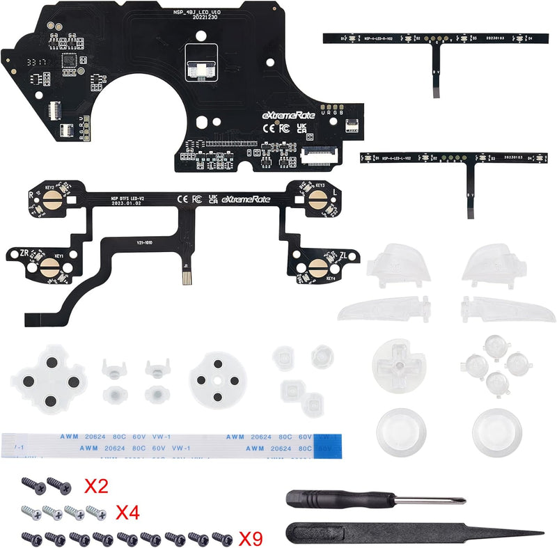 eXtremeRate DTFS LED Tasten Kit für Switch Pro Controller, 9 Modi 6 Bereiche Leuchttasten Thumbstick