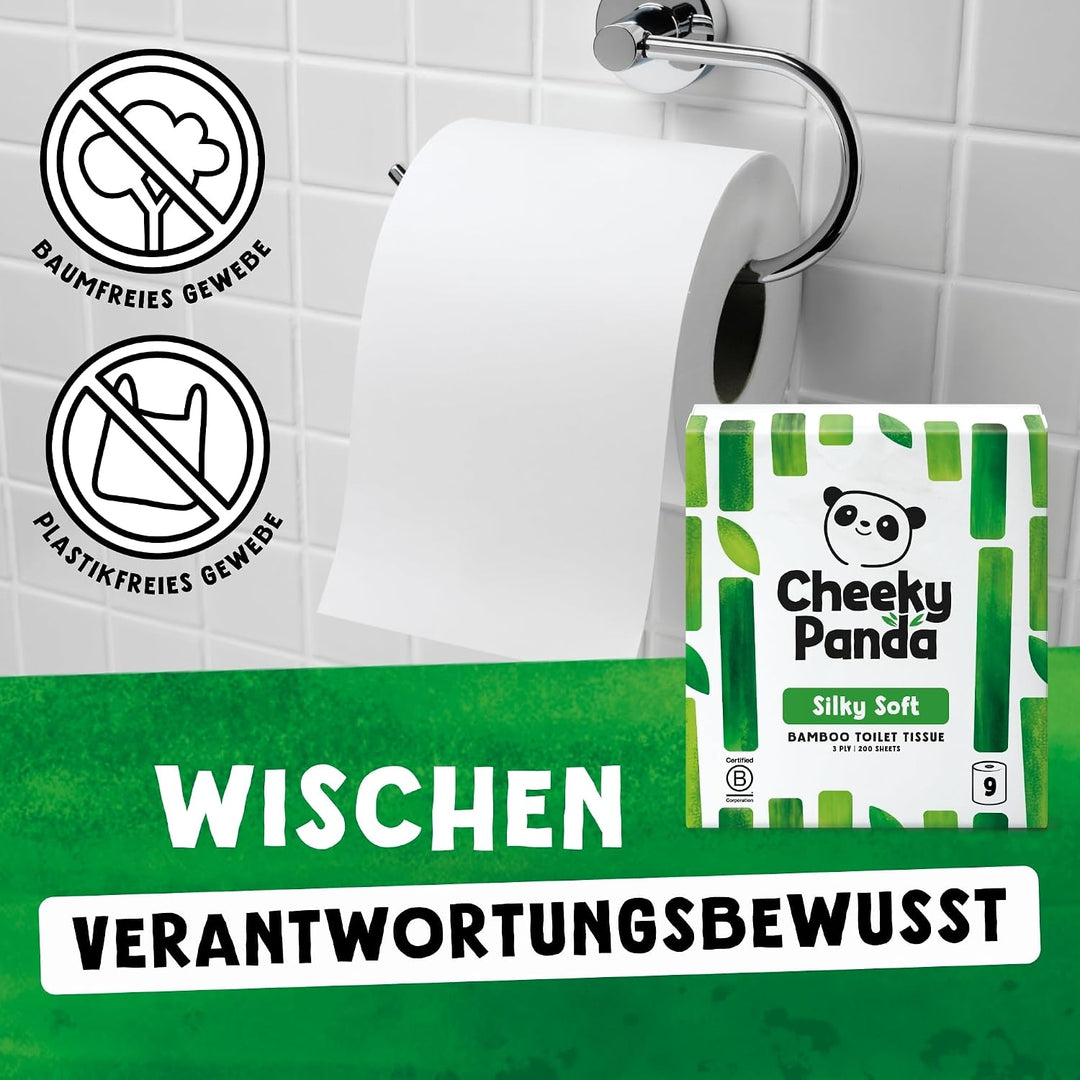 The Cheeky Panda Bambus Toilettenpapier 3-Lagig Grosspackung | 48 Rollen x 200 Blatt (9 Rollen x 5)