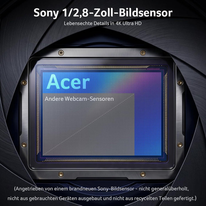 Acer A640 4K-Webcam mit Sony-Sensor, 2K/1080p@60fps, PDAF, Noise-Cancel-Mic, Privacy-Shutter, USB-A-