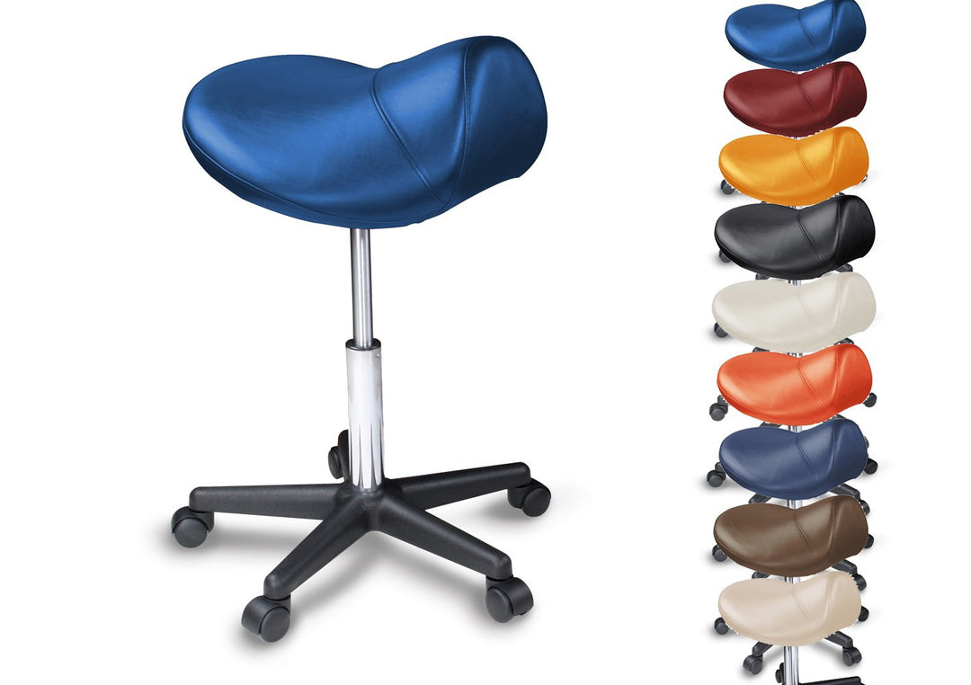 Sattelhocker extra breit, Sattelstuhl verstellbar 50-73cm, 170 kg (Blau) | Ergonomischer Drehhocker