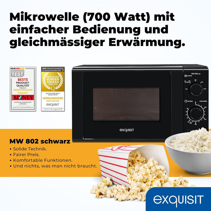 Exquisit Mikrowelle MW 802 sw | 700 W Leistung | 20 L Garrraum | kompakte Mikrowelle | platzsparend