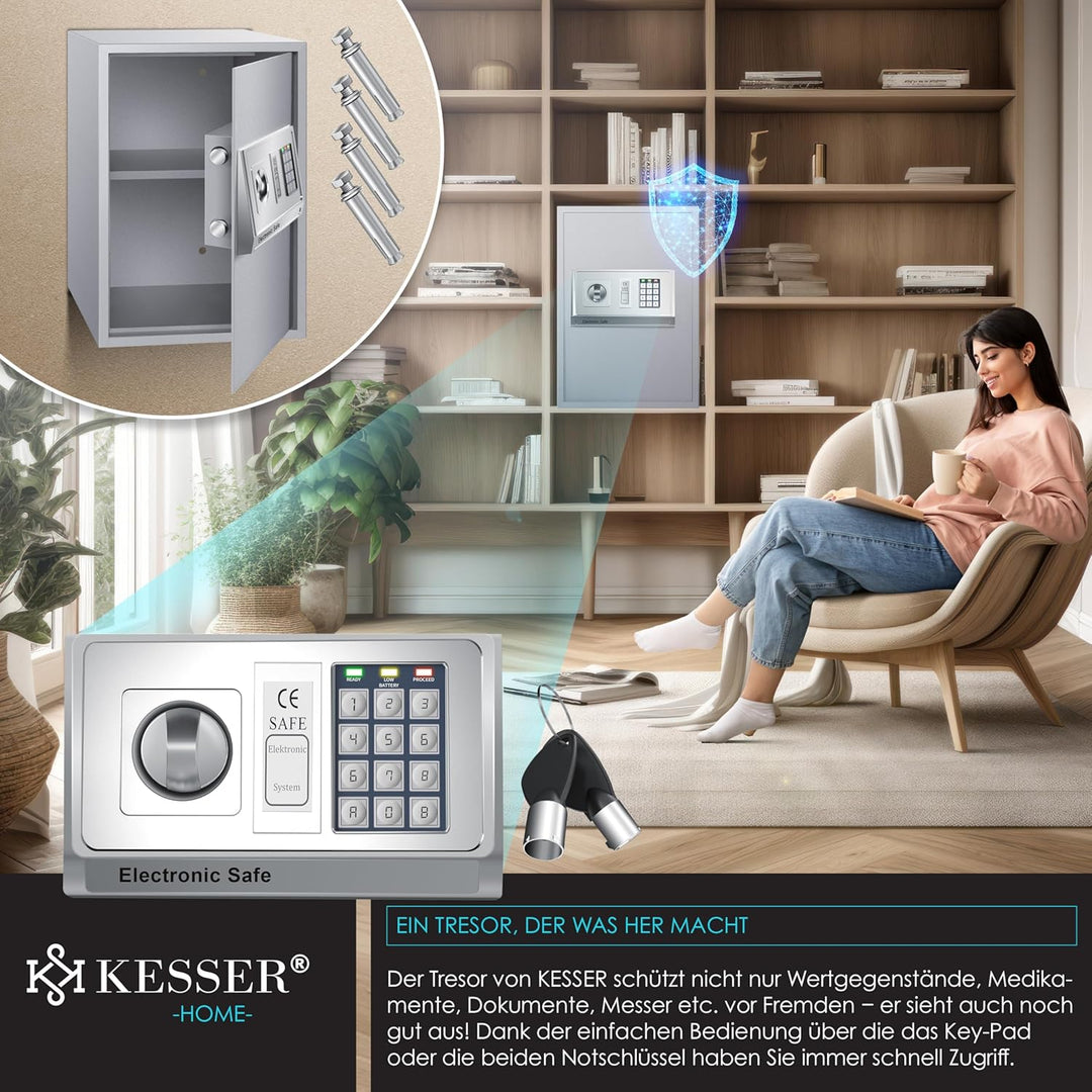KESSER® Elektr. Tresor | 50x35x34,5 XXL | Türstärke 4mm | Elektronischer Safe | Doppelbolzenverriege