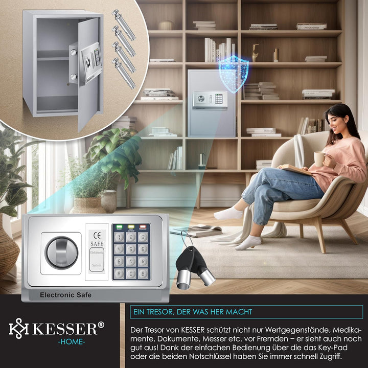 KESSER® Elektr. Tresor | 50x35x34,5 XXL | Türstärke 4mm | Elektronischer Safe | Doppelbolzenverriege