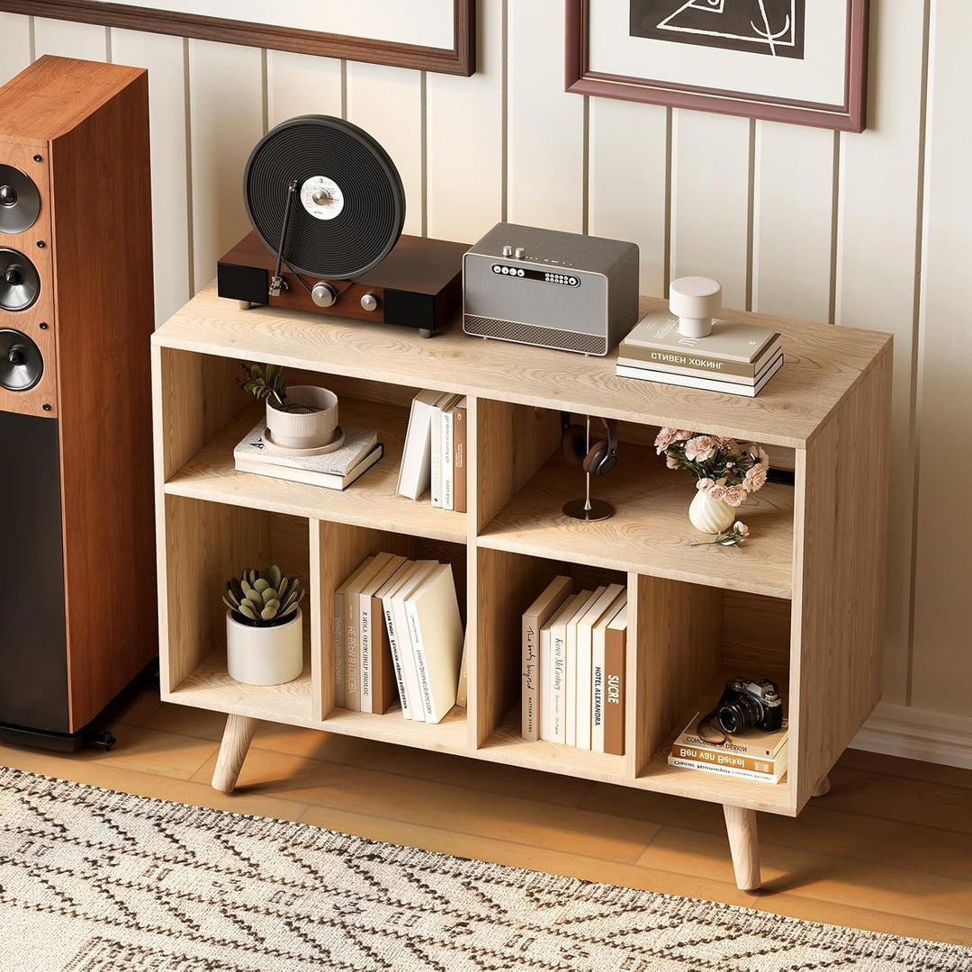 Garvee Grosses Plattenspieler Regal, Schallplattenregal für bis zu 350 Vinyl, Holzregal mit USB und