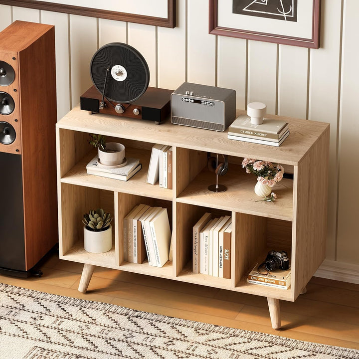 Garvee Grosses Plattenspieler Regal, Schallplattenregal für bis zu 350 Vinyl, Holzregal mit USB und