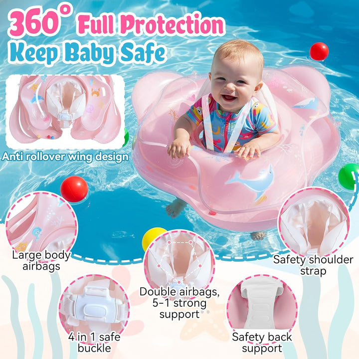 Schwimmring Baby mit Sonnendach und Dual Airbag Ninonly Aufblasbare Baby Schwimmring Schwimmhilfe mi