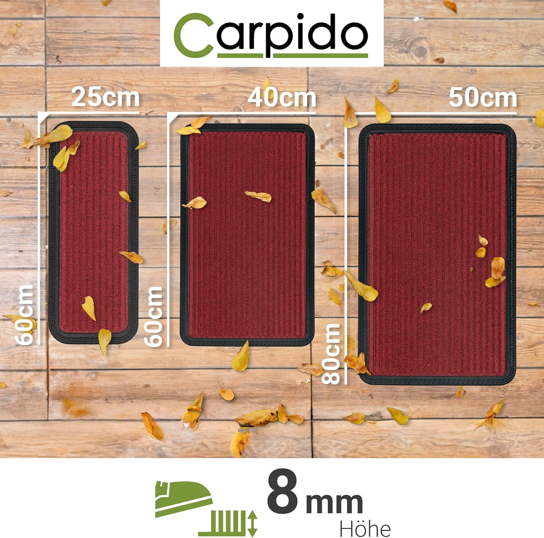 Carpido Fussmatte Aussen & Innen - 4er Set 40x60 cm - Rot Linien - Sauberlauf Türmatte rutschfest -