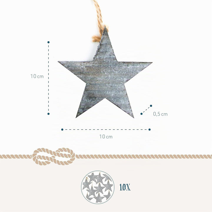 Weihnachtsanhänger Sterne, 10 Stück: Holzanhänger Stern, Geschenkanhänger Holz Weihnachten, Anhänger