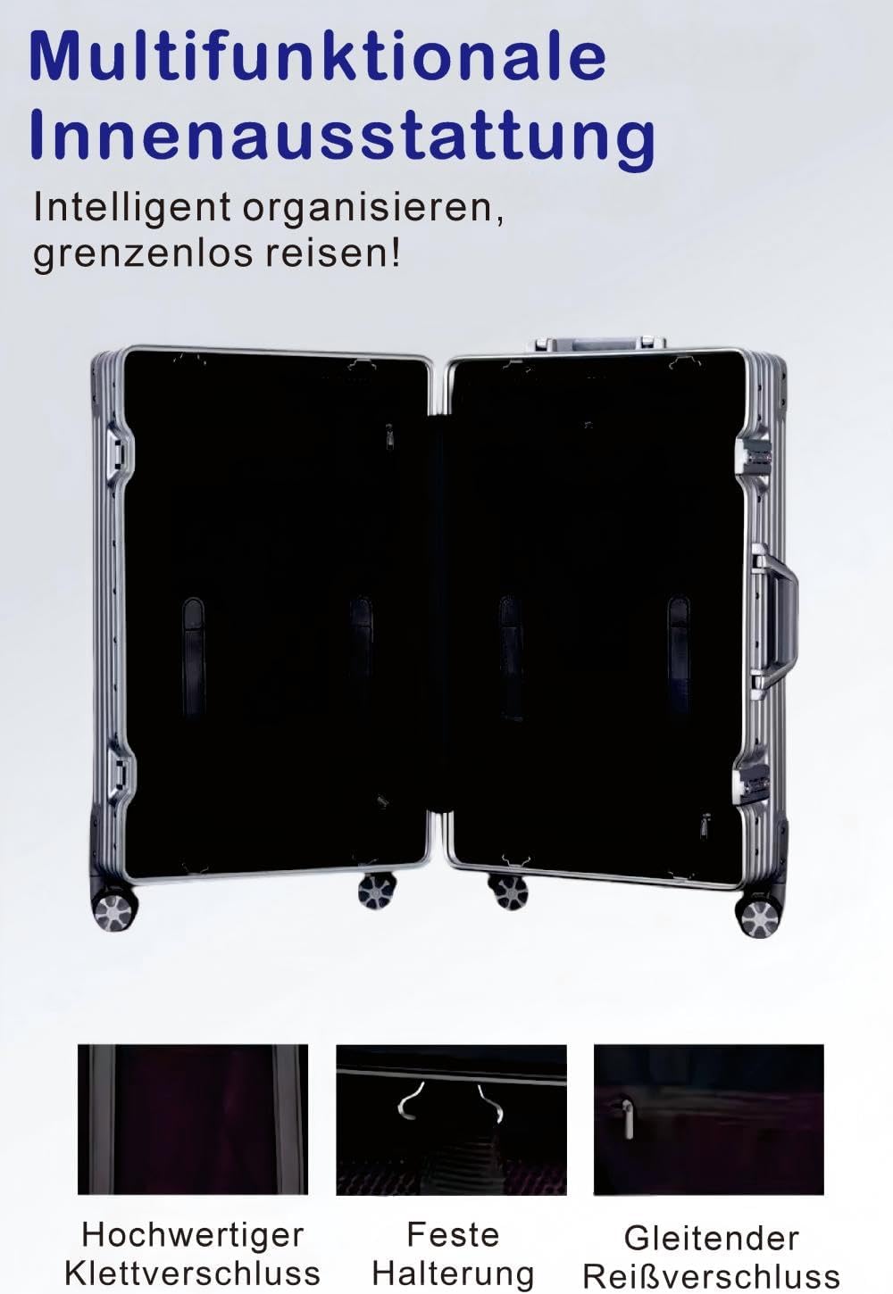 Aoliwei 100% Aluminium Koffer Handgepäck (45L) - Premium Vollaluminium Reisekoffer - Robuster Trolle