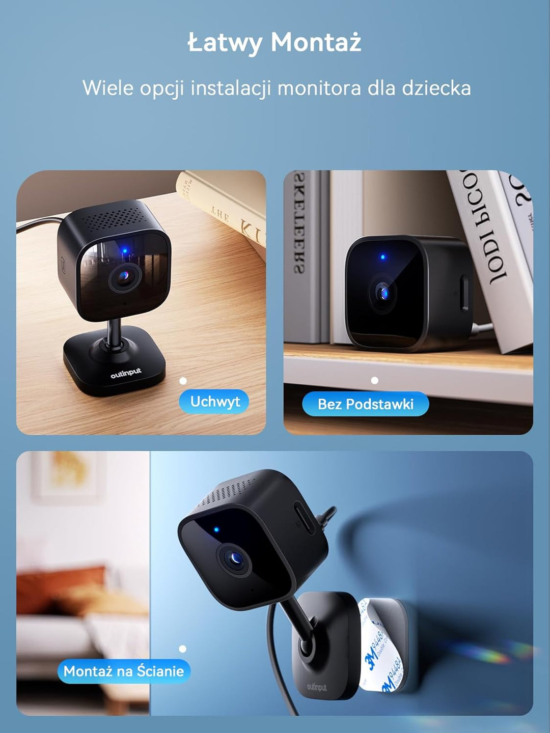 Outinput 2K Plug-in Überwachungskamera Innen, WLAN Indoor Kamera mit Nachtsicht, Hundekamera mit App