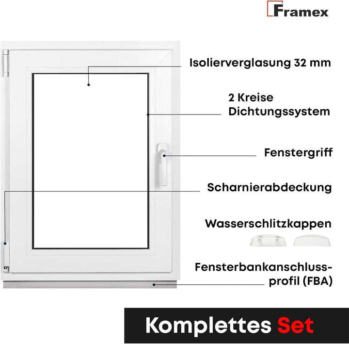 Kellerfenster Fenster Kunststofffenster Weiss Breite x Höhe 60 x 105 cm (600 x 1050 mm) 2-fach (32 m