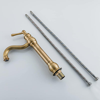 FWZZQ Wasserhahn Bad Antik Messing, Waschtischarmatur Hoch 360°Drehbar, Waschbecken Armatur Retro, E