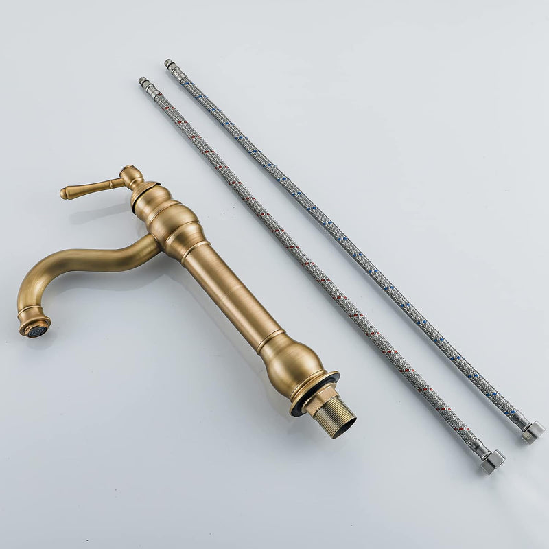 FWZZQ Wasserhahn Bad Antik Messing, Waschtischarmatur Hoch 360°Drehbar, Waschbecken Armatur Retro, E