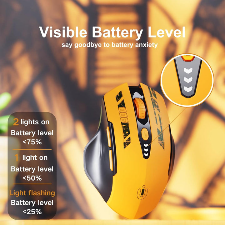 Uineer Bluetooth Maus, Tri-Mode (BT 5.0/4.0+2.4G Hz, sichtbarer Batteriestand, wiederaufladbare ergo