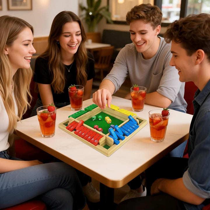 Shut The Box Spiel 4-Spieler, Holz Brettspiel Holz Mathematik Traditional Pub Board Würfelspiel Reis