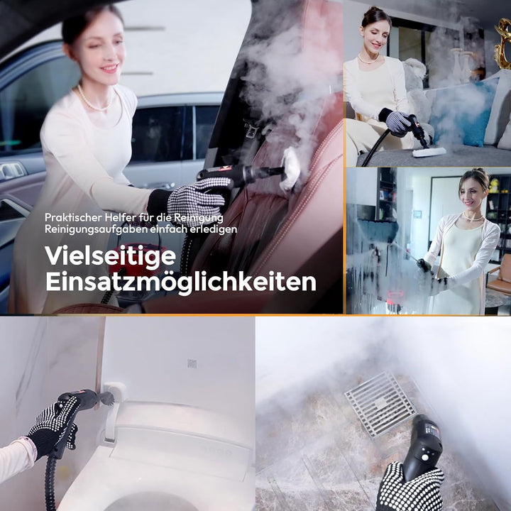 Dampfreiniger Handgerät, Tragbarer Hochdruck Dampfreiniger für Zuhause &amp; Auto, 3-Stufiger Griff, 15