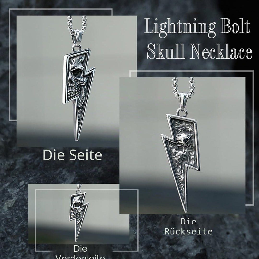 GTHIC Herren Edelstahl Retro Totenkopf Anhänger Halsketten Silber Gold Lightning Bolt Biker Schmuck