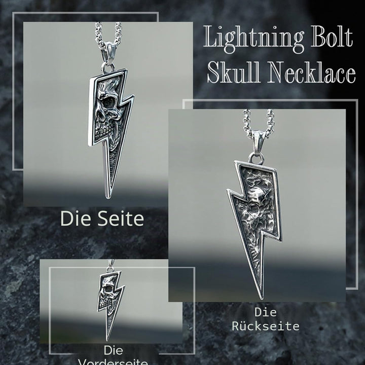 GTHIC Herren Edelstahl Retro Totenkopf Anhänger Halsketten Silber Gold Lightning Bolt Biker Schmuck