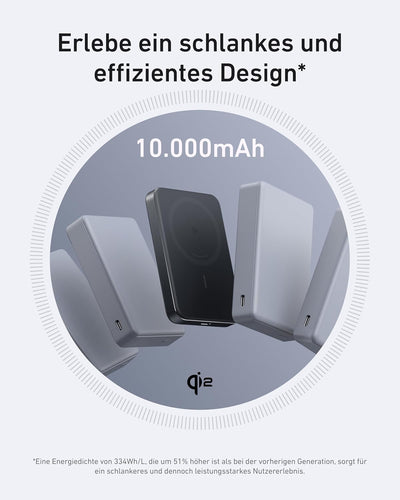 Anker MagGo Powerbank, Ultra-schlankes 10.000mAh magnetisches Akkupack, Qi2-zertifiziert, portabel,