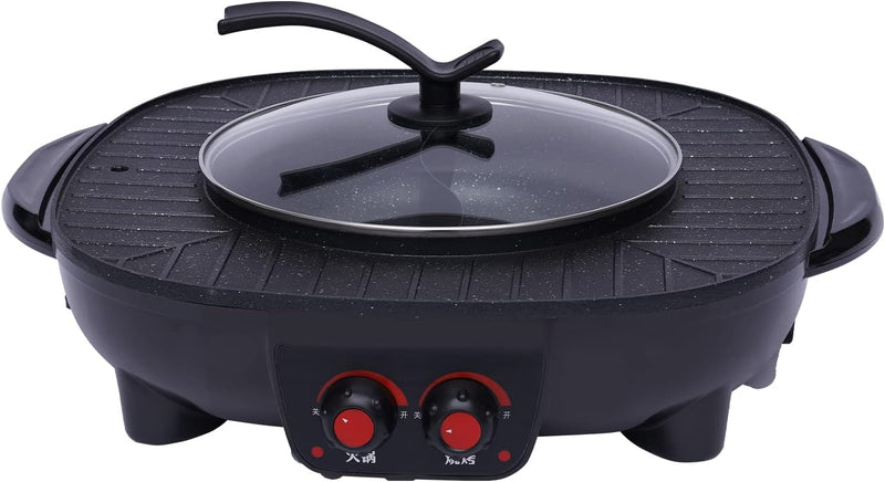 MEHOOSPVN 2 in 1 Elektrischer Hot Pot Grill, 2200W Multifunktionaler elektrischer Hot Pot mit Grill,