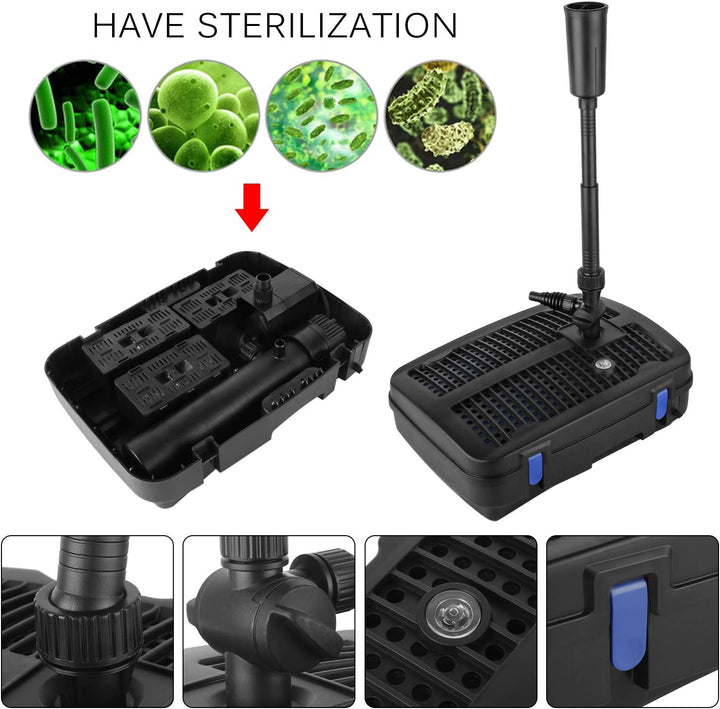Forever Speed 4 in 1 Teichpumpe Springbrunnenpumpe mit Filter, 11W UV-Klärer, 2500l/h, mit 10m Strom