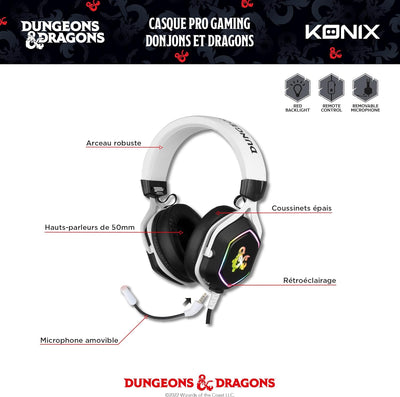Konix Dungeons & Dragons Gaming-Headset Rainbow für PC - 50 mm Lautsprecher - Mikrofon - 2 m USB-Kab