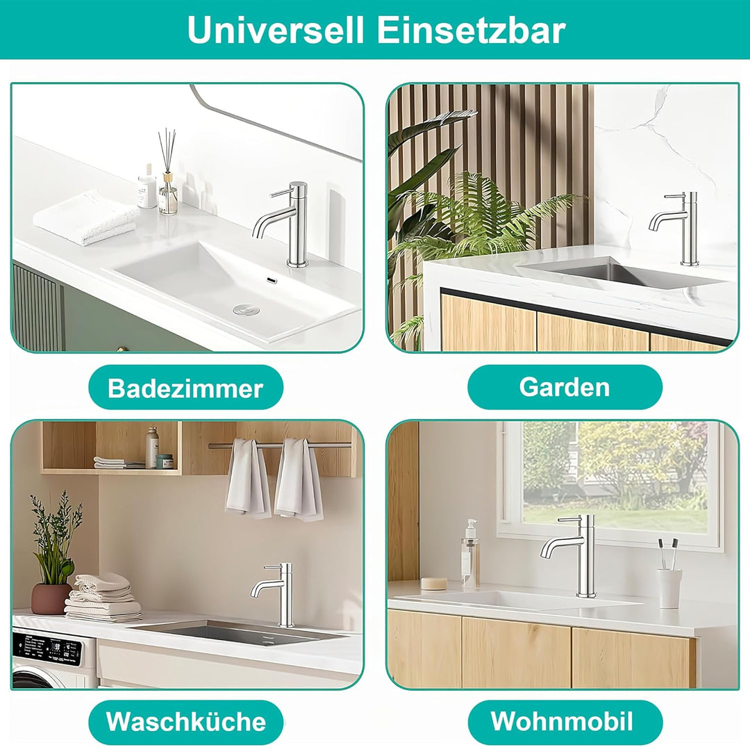 Friota Mischbatterie Wasserhahn Badezimmer Chrom, Anti Rost Bleifrei Armatur Waschbecken Silber mit
