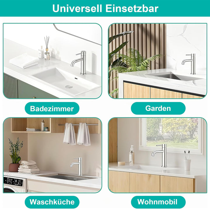 Friota Mischbatterie Wasserhahn Badezimmer Chrom, Anti Rost Bleifrei Armatur Waschbecken Silber mit