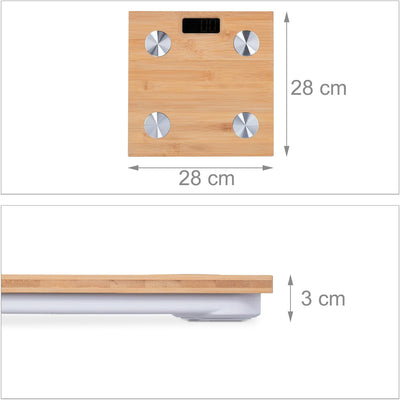 Relaxdays Personenwaage, Bambus, Digitale Körperwaage, bis 180 kg, automatisches EIN-& Ausschalten,