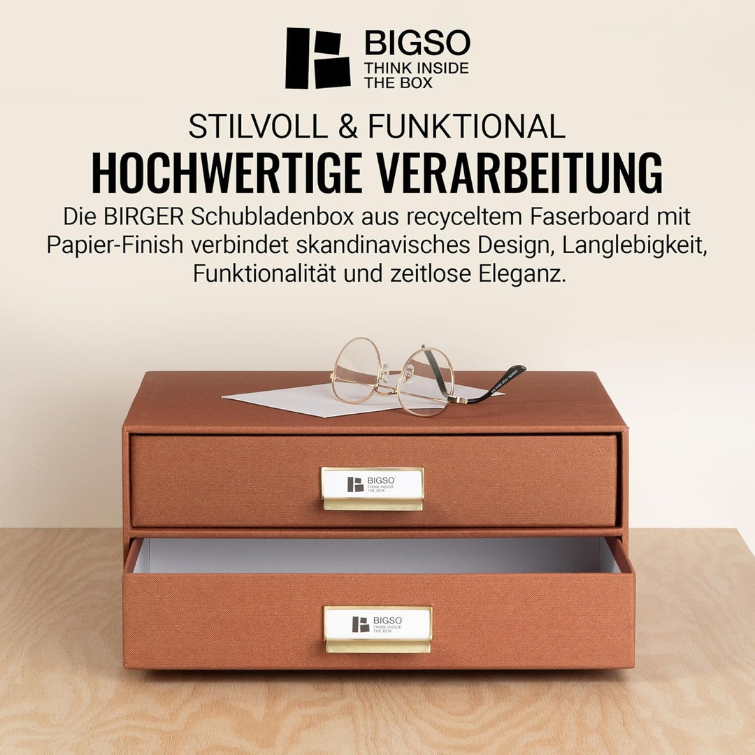 BIGSO BIRGER Schubladenbox – Aufbewahrungsbox mit 2 Schubladen – Schreibtisch Ablage für Dokumente &