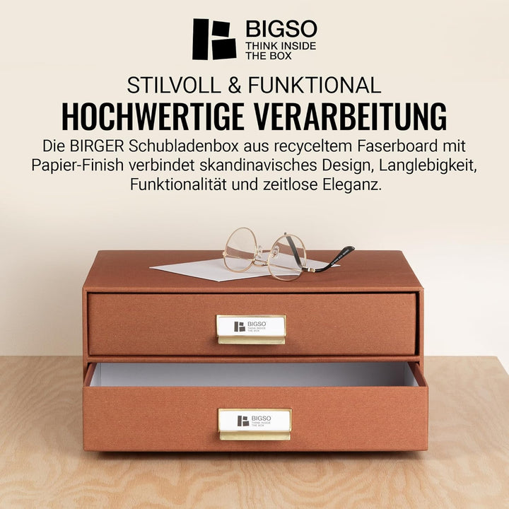 BIGSO BIRGER Schubladenbox – Aufbewahrungsbox mit 2 Schubladen – Schreibtisch Ablage für Dokumente &