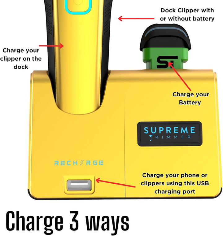 Supreme Trimmer Recharge Clipper - Professional Hair Clipper with 2 Removable Batteries, Brushless M