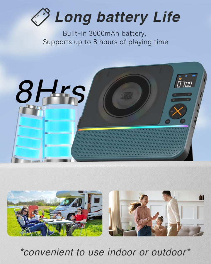 MONODEAL 2026 CD Player Tragbar mit RGB-Licht,HiFi-Stereoanlage Tragbarer CD Player Bluetooth, Wiede