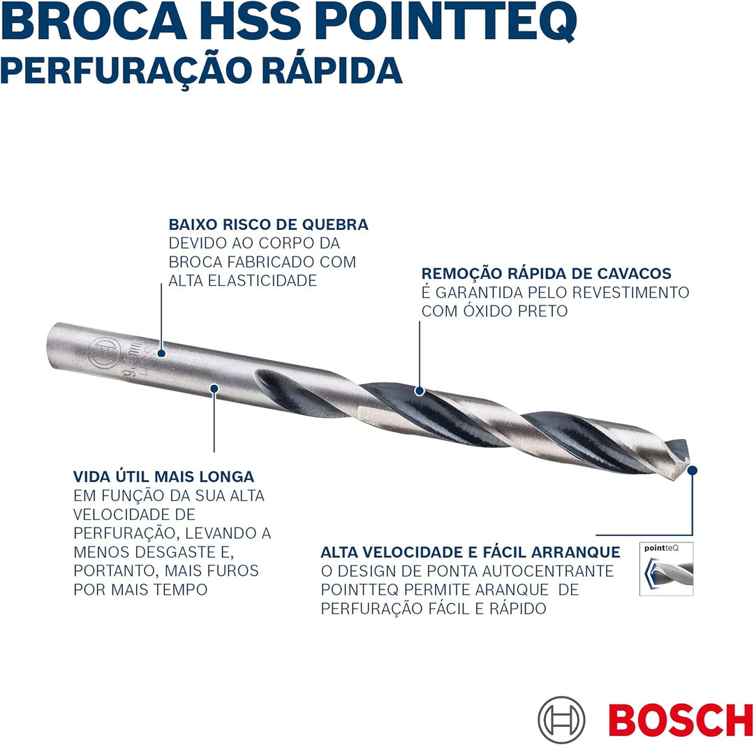 Bosch Professional 5 Stück HSS Spiralbohrer PointTeQ (für Metall, 10,9 x 94 x 142 mm, Zubehör Bohrsc