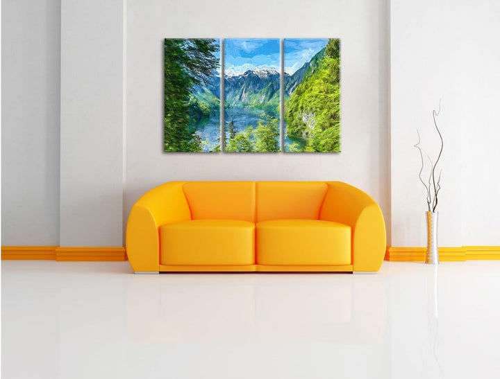 Pixxprint Blick auf den Königssee Kunst als Leinwandbild/Grösse: 3 Teilig (120x80) cm/Wandbild/Kunst